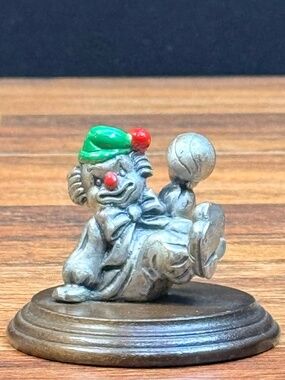 Creepy Clown with Green/Red Hat on Wood Stand